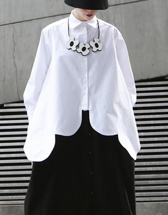 Elegant white cotton clothes For Women asymmetric hem summer shirts