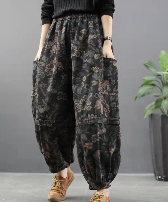 Elegant Print Denim Pants lantern Pants Cotton