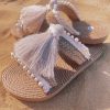 Ethnic Style Tassel Grass Woven Beach Flat Slide Sandals