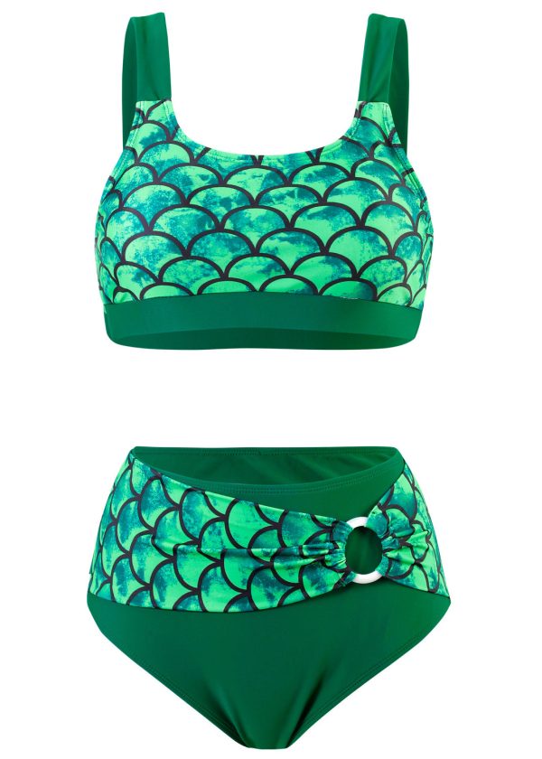 European And American Bikini High Waisted Fish Scale Print Swimwear Set - Image 4
