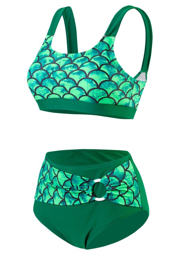 European And American Bikini High Waisted Fish Scale Print Swimwear Set - Image 5