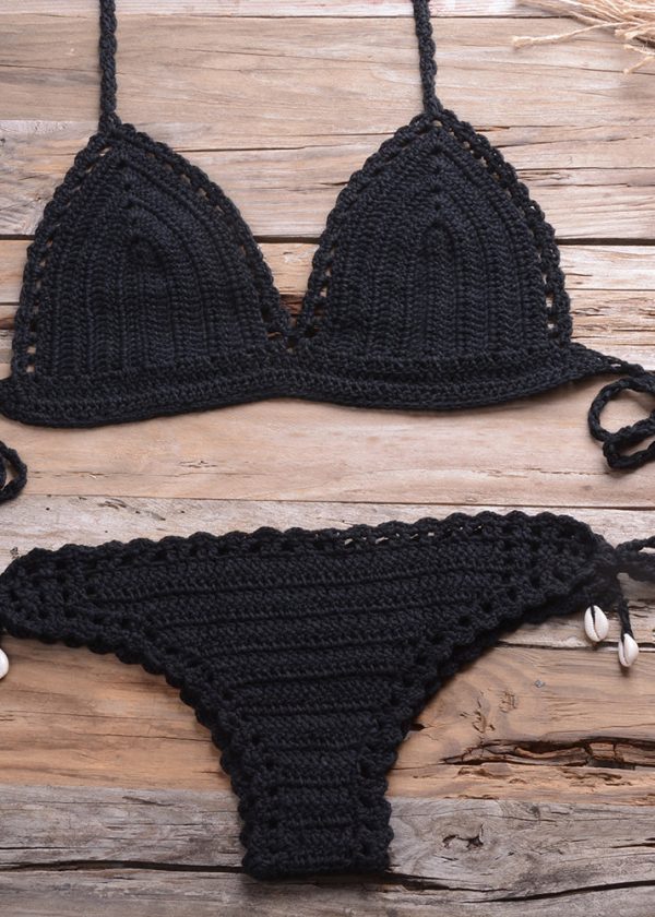 European And American Handmade Blue Hollowed Out Beach Swimwear Set - Image 4