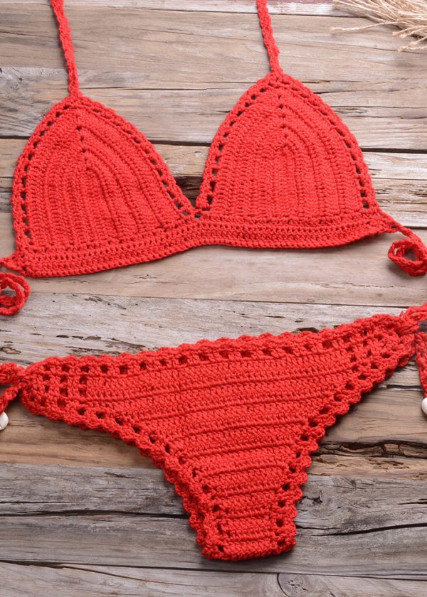 European And American Handmade Blue Hollowed Out Beach Swimwear Set - Image 5