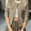 European And American Style Green O Neck Button Short Coat Spring