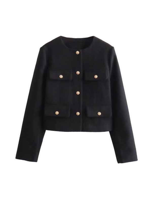 European And American Style Green O Neck Button Short Coat Spring - Image 2
