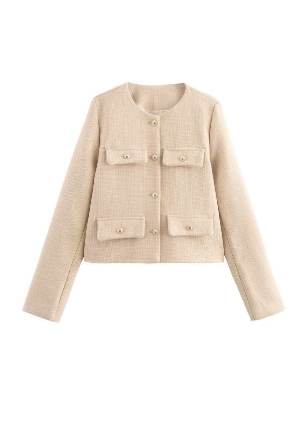 European And American Style Green O Neck Button Short Coat Spring - Image 3
