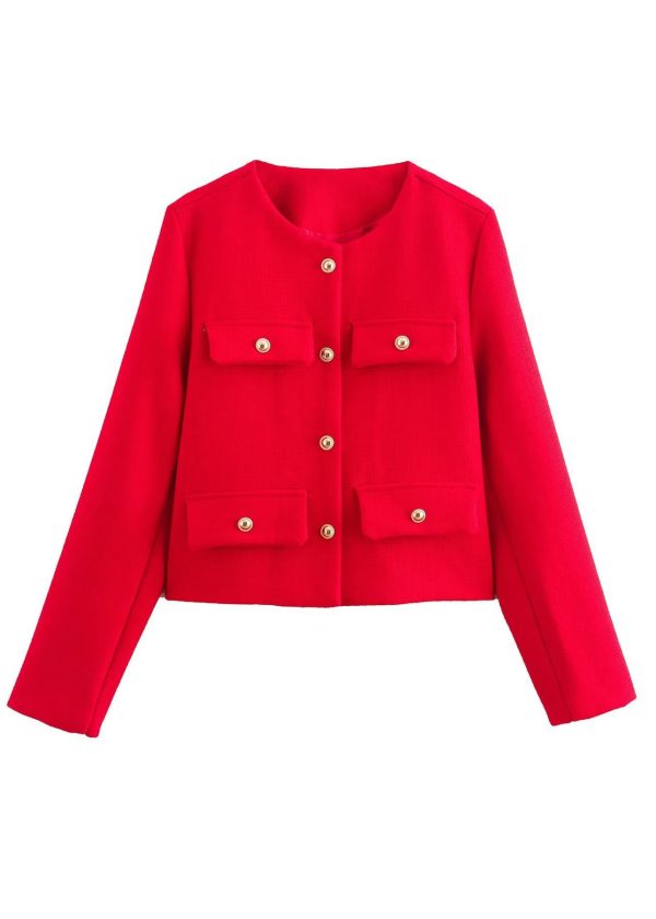 European And American Style Green O Neck Button Short Coat Spring - Image 4
