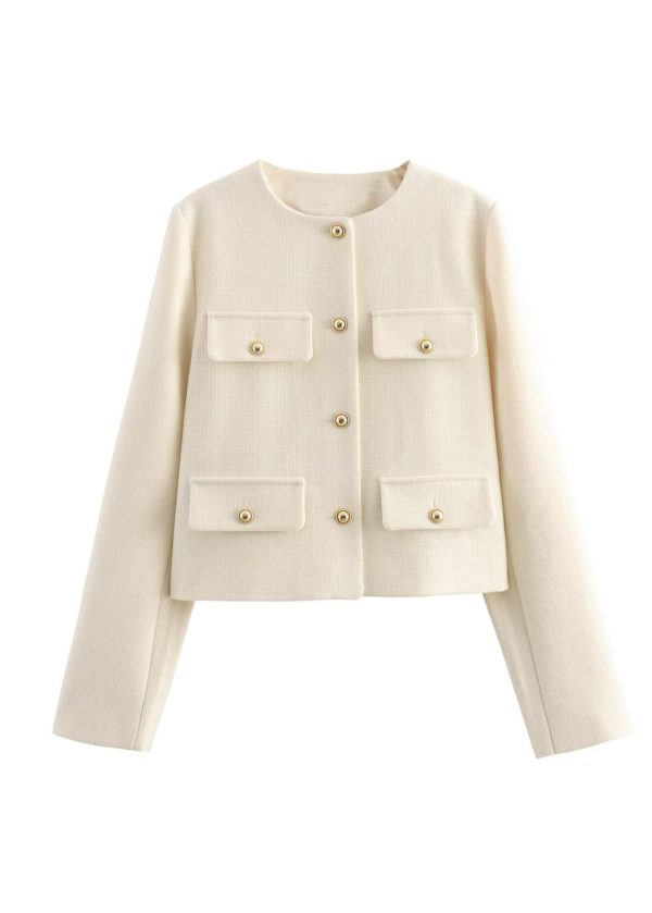 European And American Style Green O Neck Button Short Coat Spring - Image 5