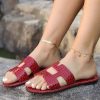 European And American Style Red Flats Slide Sandals Peep Toe