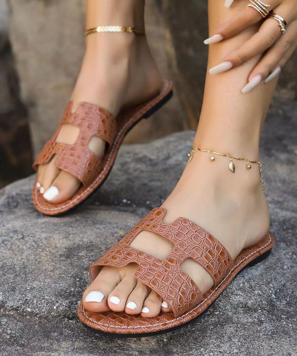 European And American Style Red Flats Slide Sandals Peep Toe - Image 3