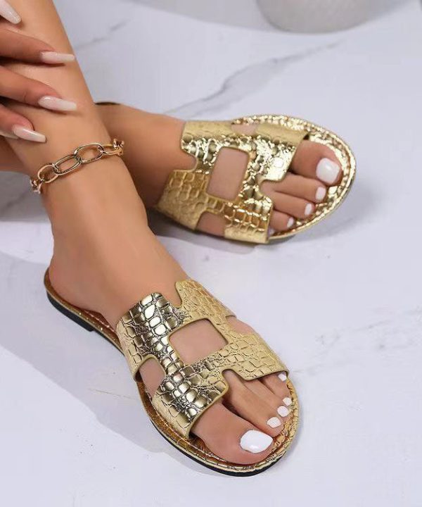 European And American Style Red Flats Slide Sandals Peep Toe - Image 4