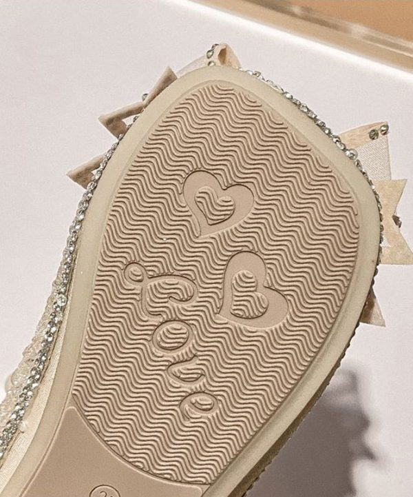 Fashion Apricot Zircon Pearl Kids Buckle Strap Flats - Image 5