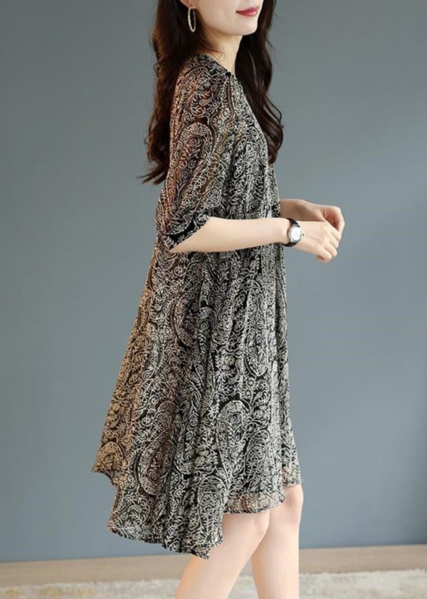 Fashion Black Oversized Print Chiffon Tea Dress Summer - Image 3