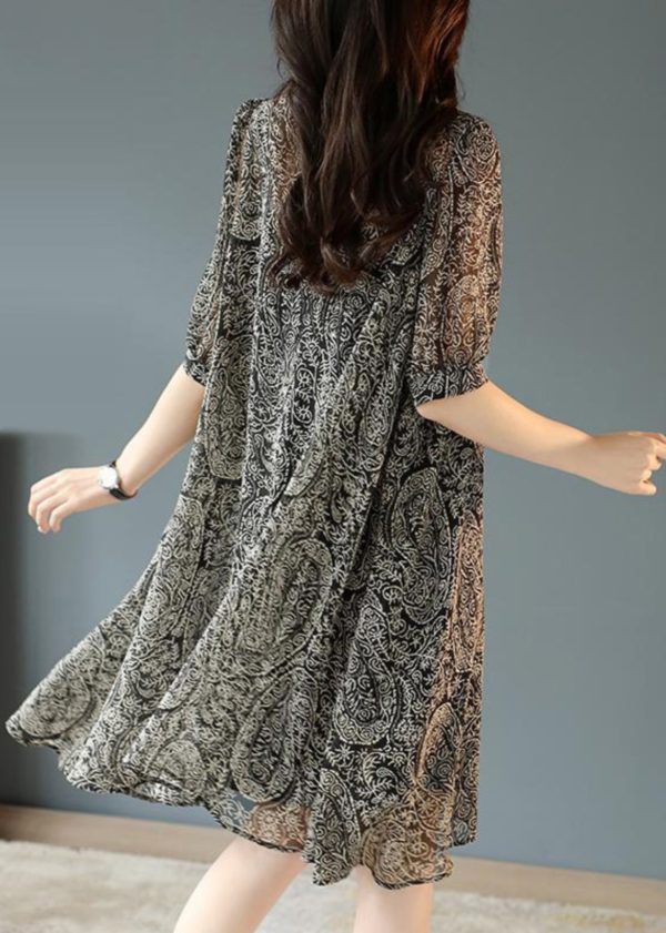 Fashion Black Oversized Print Chiffon Tea Dress Summer - Image 4