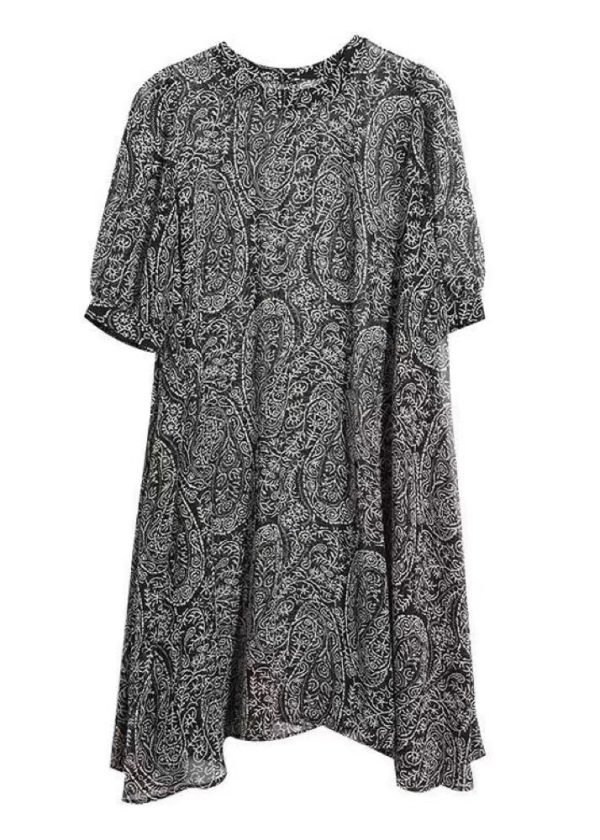 Fashion Black Oversized Print Chiffon Tea Dress Summer - Image 5