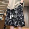 Fashion Black Pockets Print Elastic Waist Shorts Men Apparel Summer