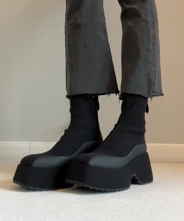 Fashion Black Zippered Splicing Platform Boots - Image 3