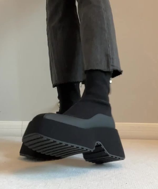 Fashion Black Zippered Splicing Platform Boots - Image 4