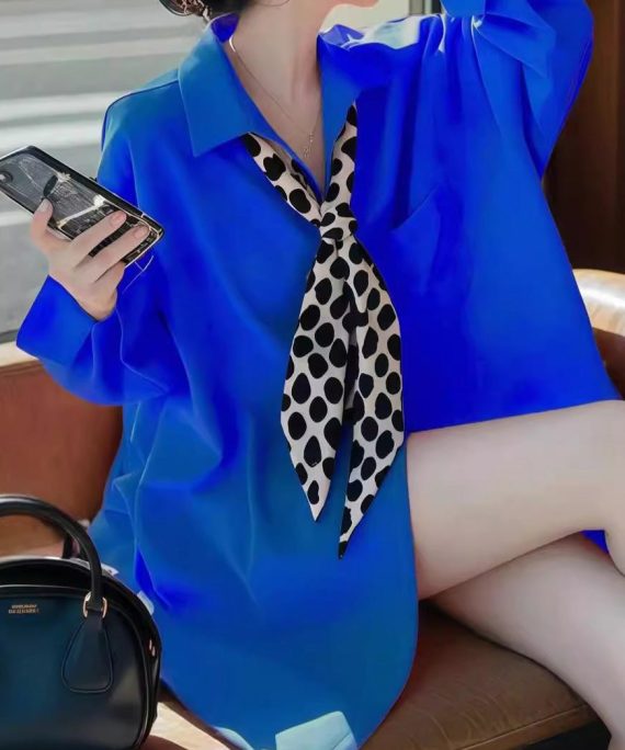 Fashion Blue Peter Pan Collar Solid Shirt Spring