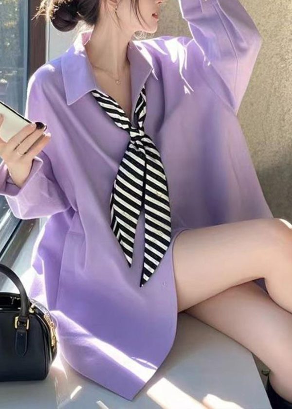 Fashion Blue Peter Pan Collar Solid Shirt Spring - Image 2