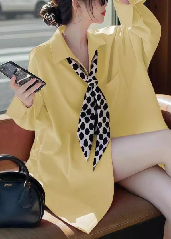 Fashion Blue Peter Pan Collar Solid Shirt Spring - Image 3