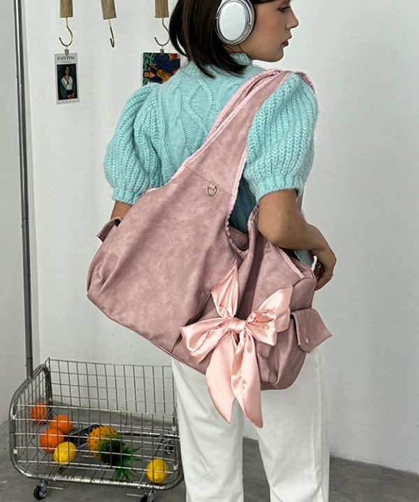 Fashion Bow Lazy Style Large Capacity Spliced Shoulder Bag - Image 2