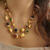 Fashion Gold Copper Overgild Bilayer Coloured Glaze Necklace
