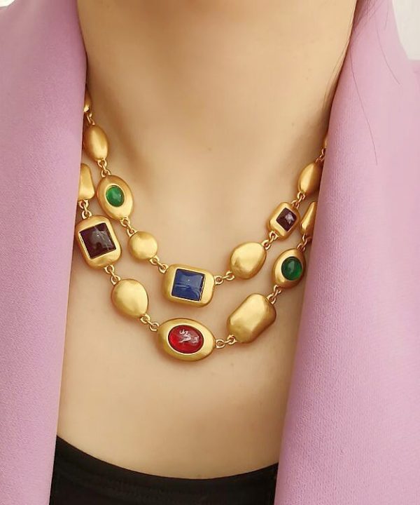 Fashion Gold Copper Overgild Bilayer Coloured Glaze Necklace - Image 2