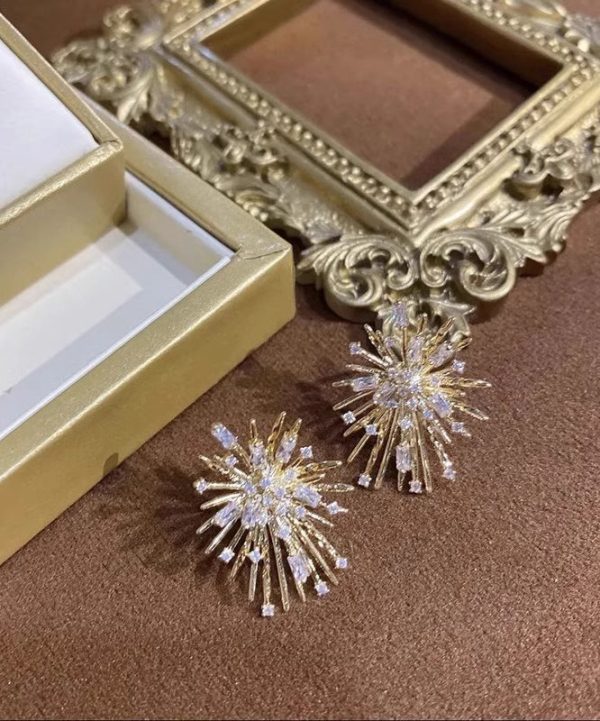 Fashion Gold Sterling Silver Overgild Zircon Fireworks Stud Earrings - Image 2