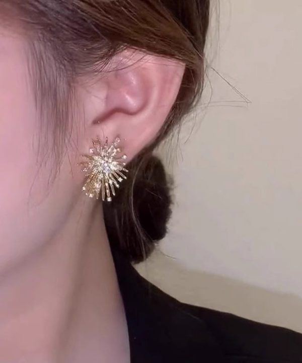 Fashion Gold Sterling Silver Overgild Zircon Fireworks Stud Earrings - Image 3