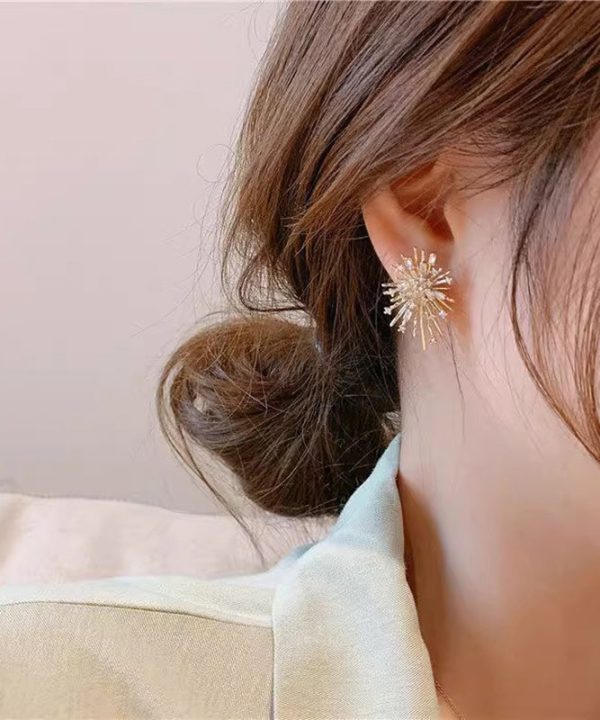 Fashion Gold Sterling Silver Overgild Zircon Fireworks Stud Earrings - Image 4