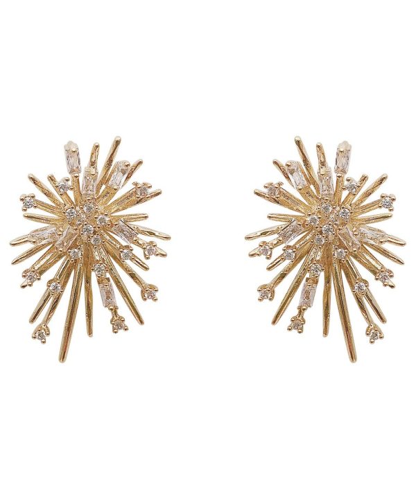 Fashion Gold Sterling Silver Overgild Zircon Fireworks Stud Earrings - Image 5