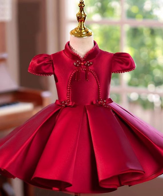 Fashion Mulberry Stand Collar Nail Kids Maxi Dresses Summer