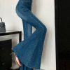 Fashion Navy Tummy Control Denim Bell-bottom Trousers Spring