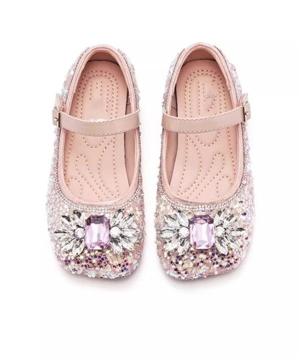 Fashion Pink Crystal Buckle Strap Girls Flat Shoes - Image 5