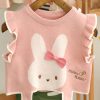 Fashion Pink Ruffled Embroidered Knit Kids Waistcoat Sleeveless