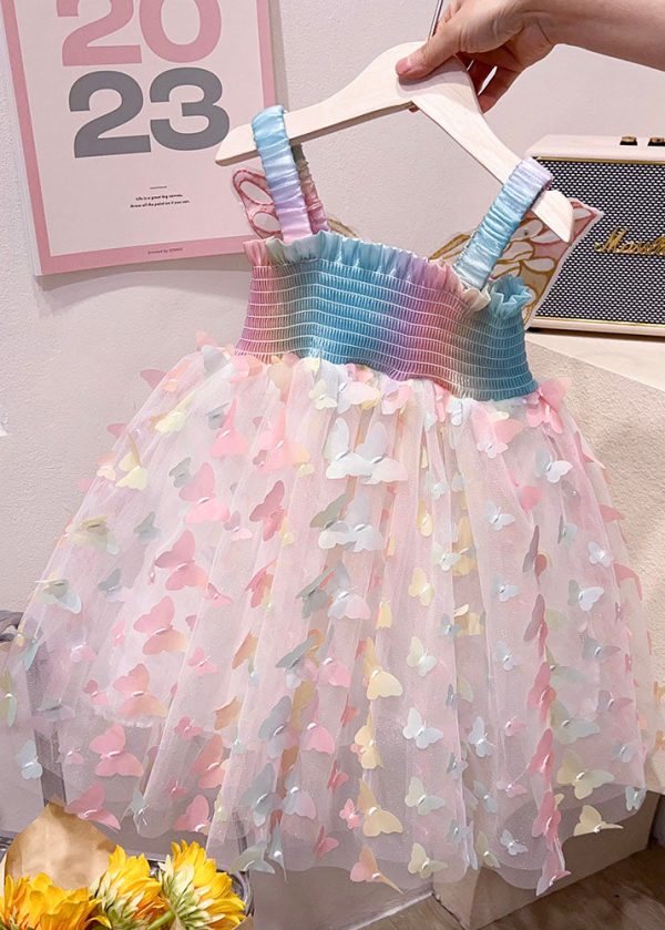 Fashion Rainbow Butterfly Nail Bead Tulle Baby Girls Dresses Summer - Image 2