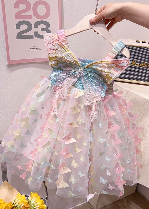 Fashion Rainbow Butterfly Nail Bead Tulle Baby Girls Dresses Summer - Image 3