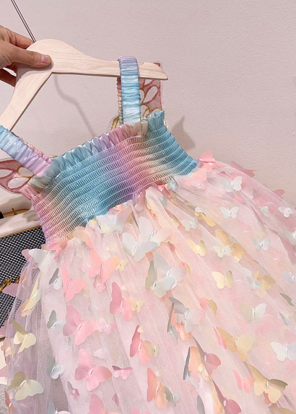 Fashion Rainbow Butterfly Nail Bead Tulle Baby Girls Dresses Summer - Image 5