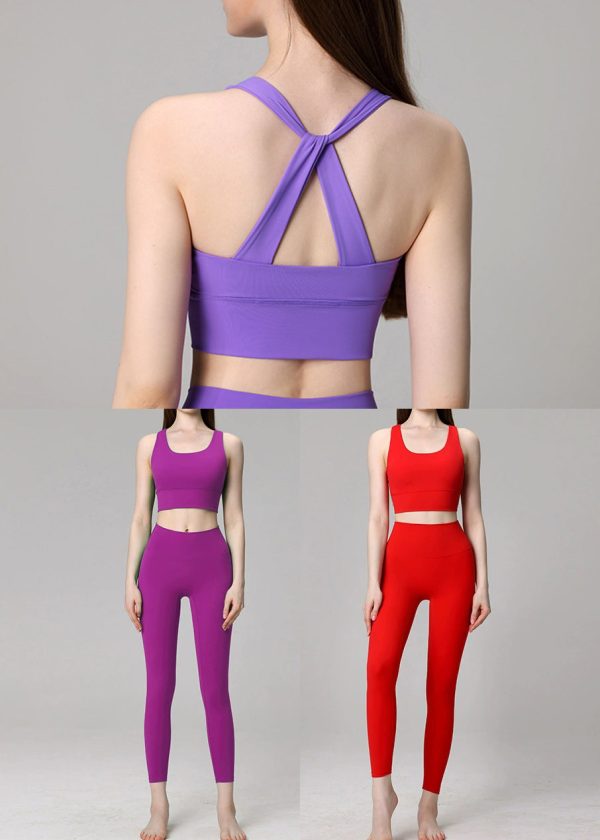 Fashion Red Seamless Sports Bra And Leggings Set Suit Running Leggings - Image 5