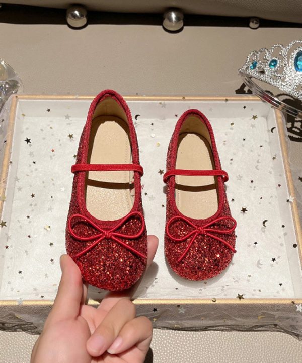 Fashion Red Sequins Kids Lace Up Penny Loafers - Image 3