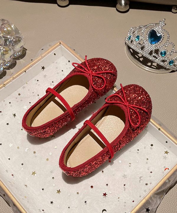 Fashion Red Sequins Kids Lace Up Penny Loafers - Image 5