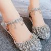 Fashion Silvery Crystal Tassel Buckle Strap Girls Flats Shoes