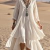 Fashion White Oversized Patchwork Cotton Maxi Dresses Bracelet Sleeve