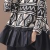 Fashion black Sweater Blouse patchwork plus size Geometry knitted blouse