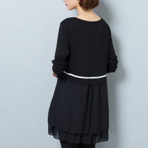Fashion casual black false two pieces cotton blended dresses plus size ruffles dresses - Image 4