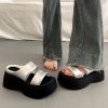 Faux Leather Splicing Silver Fashion Platform Slide Sandals Peep Toe
