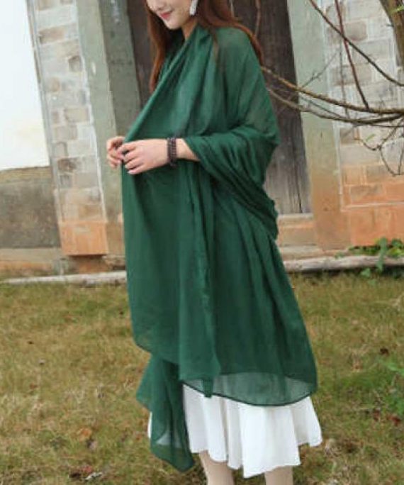 Female bib Korean wild long shawl wild green silk scarf