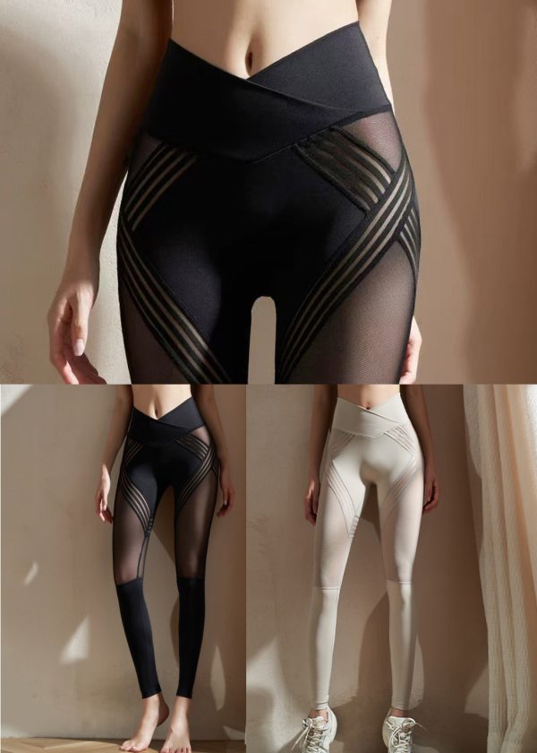 Fine Black Butt Scrunch Mesh Panel Leggings Gym Shark Leggings - Image 5