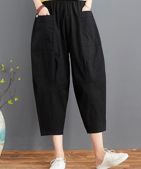 Fine Black Elastic Waist jeans Harem Pants Summer Cotton